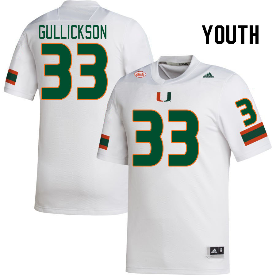 Youth #33 Wade Gullickson Miami Hurricanes College Football Jerseys Stitched-White
